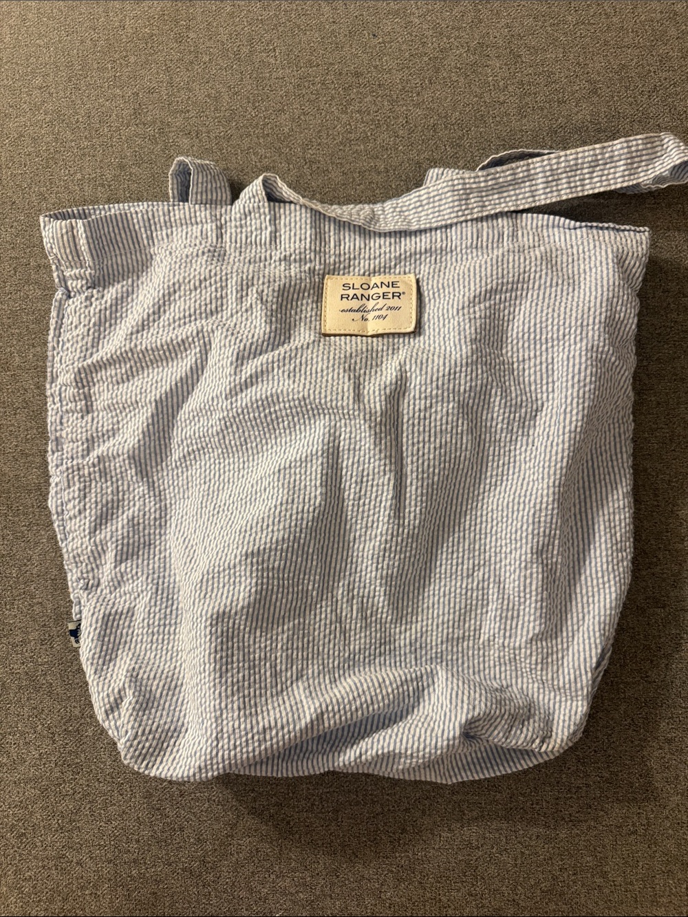 5/$15- Light Blue Seersucker Tote Bag